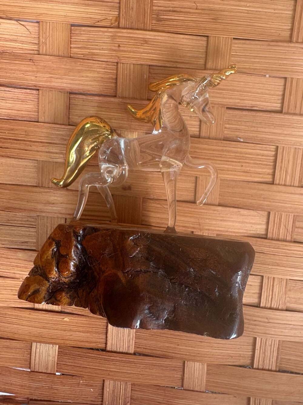 Vintage Hand Blown Clear Glass Prancing Unicorn Figurine